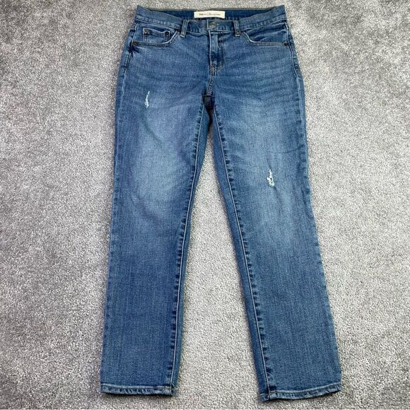 Gap Best Girlfriend Jeans Women's 26 Blue Slim Straight Mid-Rise Distressed - Picture 1 of 11